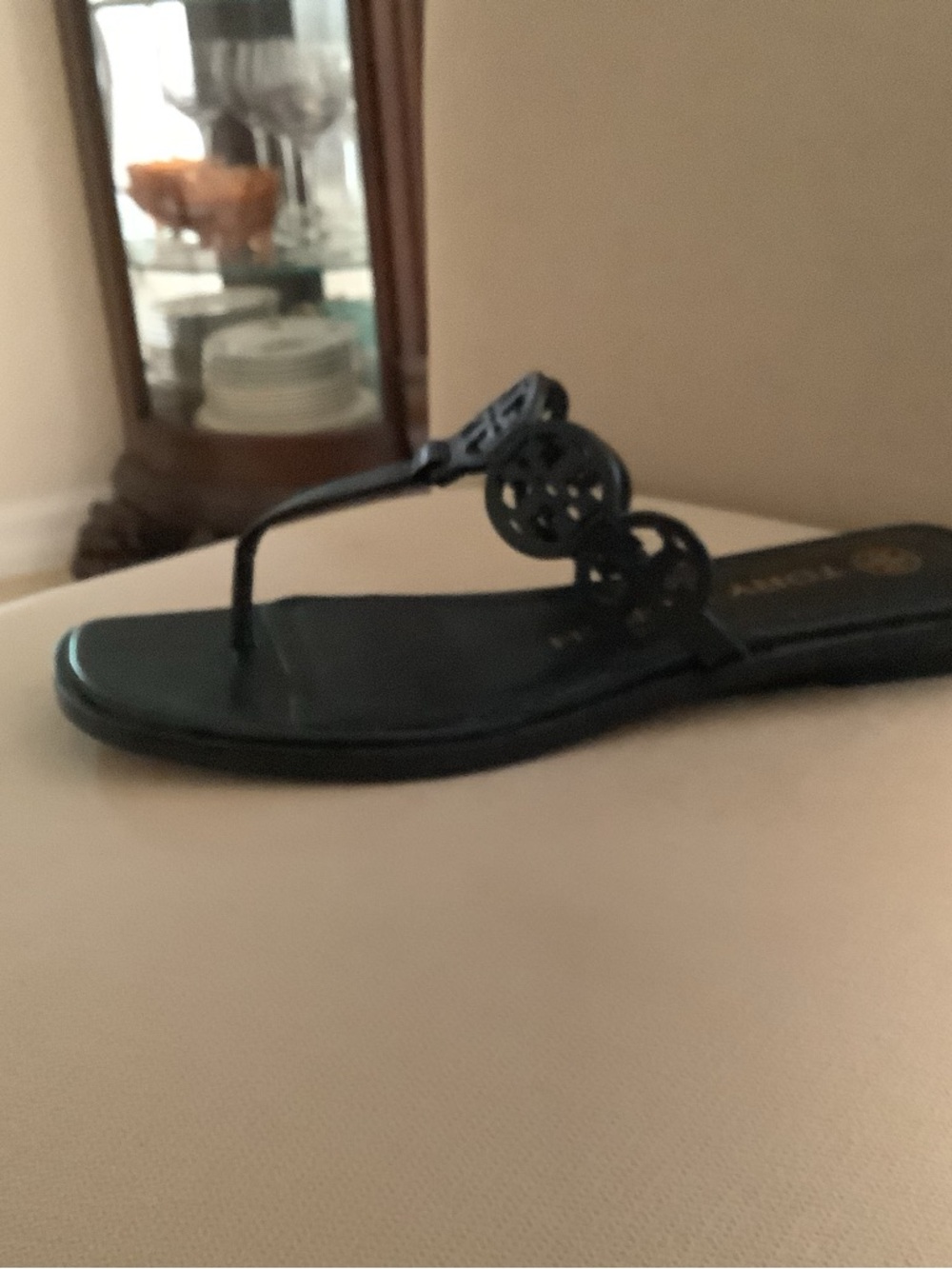 Tory Burch Black Miller Thong Sandals size 6 Excellent cond. w/box and dust bag